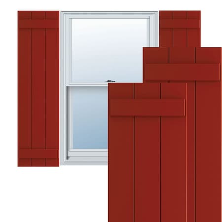 True Fit PVC Three Board Joined Board-n-Batten Shutters, Fire Red, 16 1/8W X 26H